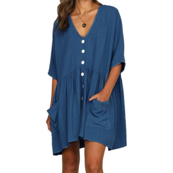 Casual Mini Dress Pockets Buttons Decorative Loose Women Clothing Summer Dress Streetwear Half Sleeve V Neck Plus Size
Casual Mini Dress Pockets Buttons Decorative Loose Women Clothing Summer Dress Streetwear Half Sleeve V Neck Plus Size