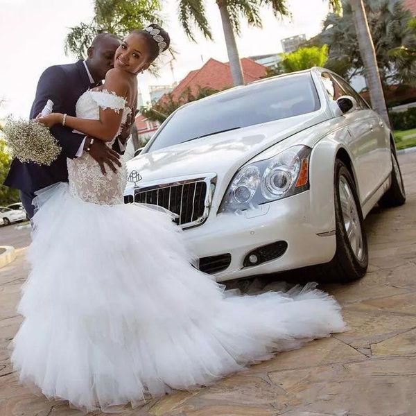 african mermaid wedding dresses 2019 new design custom made tulle ruffled off-the-shoulder lace bridal gowns vestido de noiva w690, White
african mermaid wedding dresses 2019 new design custom made tulle ruffled off-the-shoulder lace bridal gowns vestido de noiva w690, White