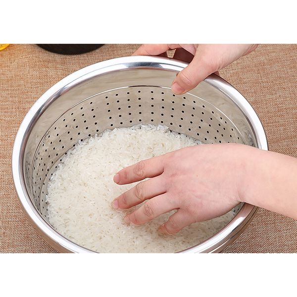 rice sieve vegetable basin drain basin fruit dish thick stainless steel 
rice sieve vegetable basin drain basin fruit dish thick stainless steel
