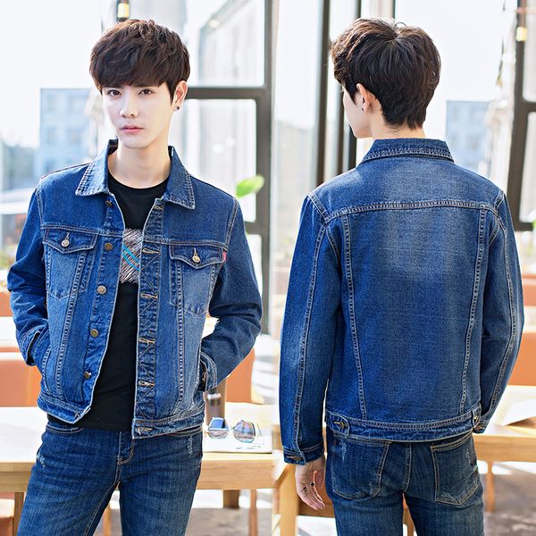 new blue denim jacket male korean trend student slim denim 2019 autumn short solid color large size slim lapel man jacket, Black;brown
new blue denim jacket male korean trend student slim denim 2019 autumn short solid color large size slim lapel man jacket, Black;brown