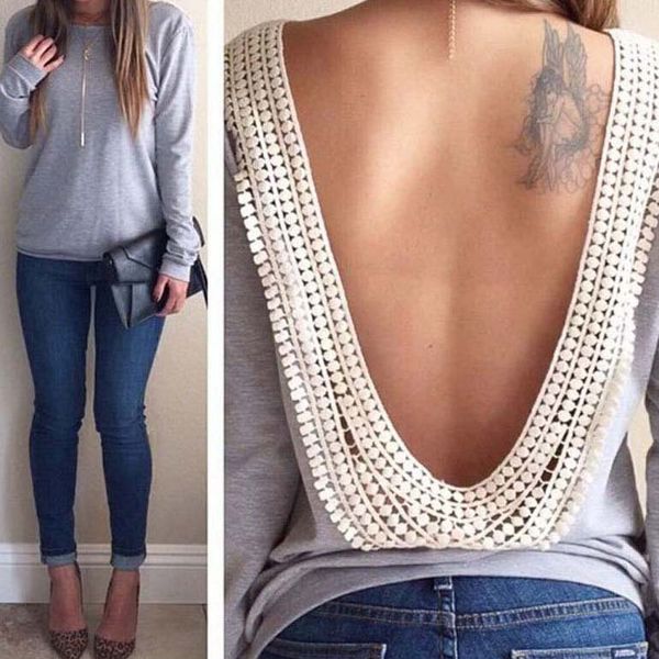 fashion autumn blouses and shirts o-neck long sleeve solid colors backless casual women lace t-shirts t shirts good quality b126, White
fashion autumn blouses and shirts o-neck long sleeve solid colors backless casual women lace t-shirts t shirts good quality b126, White