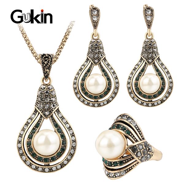 gukin 3pcs jewelry sets antique gold color pearl earrings necklace women's rings wedding accessories turkish jewelry, Silver
gukin 3pcs jewelry sets antique gold color pearl earrings necklace women's rings wedding accessories turkish jewelry, Silver