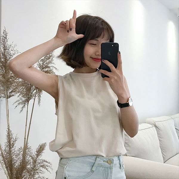 2019 solid color sleeveless jacket women's loose round collar t-shirt casual all-match autumn t-shirt jacket autumn, White
2019 solid color sleeveless jacket women's loose round collar t-shirt casual all-match autumn t-shirt jacket autumn, White