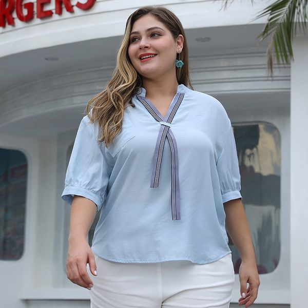 solid v-neck half sleeve plus size loose notched neck neckline ribbon large size women blouses light blue fresh sweet 2020, White
solid v-neck half sleeve plus size loose notched neck neckline ribbon large size women blouses light blue fresh sweet 2020, White