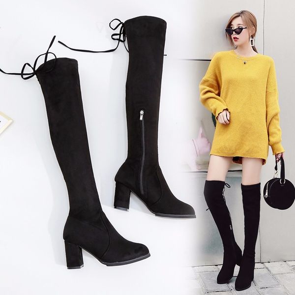 classical women long boots 2019 autumn thick high heels lace-up over the knee boots black elastic suede thigh high bota
classical women long boots 2019 autumn thick high heels lace-up over the knee boots black elastic suede thigh high bota