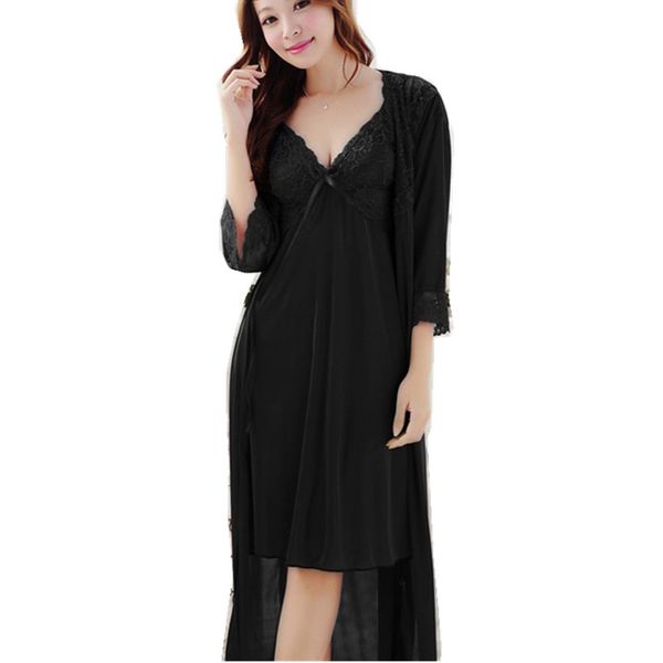women's sleepwear 2 pieces ladies silk satin lace robe gown set long sleeve bathrobe nightdress summer charming nightwear for women, Black;red
women's sleepwear 2 pieces ladies silk satin lace robe gown set long sleeve bathrobe nightdress summer charming nightwear for women, Black;red