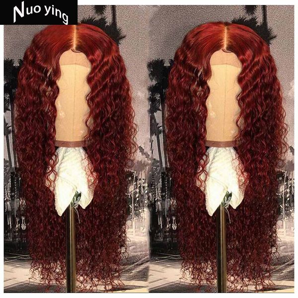 

Красный вьющиеся кружева перед парики человеческих волос отбеленные узлы перуанский парик волос реми 13 * 4 с волосами младенца для женщин 130% -ная плотность