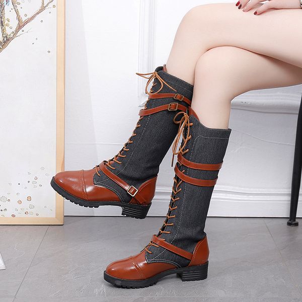 boots pome style knee high boots denim cowboy lace up winter female shoes plus size 43 botas mujer dgb789, Black
boots pome style knee high boots denim cowboy lace up winter female shoes plus size 43 botas mujer dgb789, Black