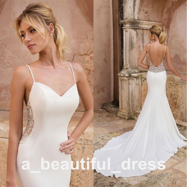 gorgeous mermaid satin wedding dresses spaghetti straps backless luxury beads wed dress sweep train beach country bridal gowns wd2267, White
gorgeous mermaid satin wedding dresses spaghetti straps backless luxury beads wed dress sweep train beach country bridal gowns wd2267, White