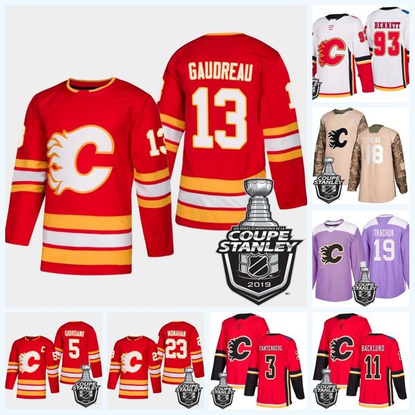 Youth Calgary Flames 2019 Stanley Cup Playoffs Jersey Sam Bennett Sean Monahan Gaudreau Mikael Backlund Matthew Tkachuk Giordano Fantenberg