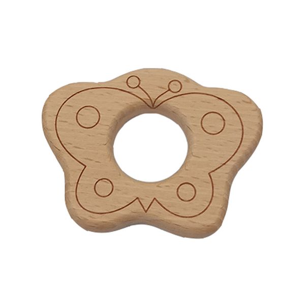 200pcs Natural Wood Butterfly Teether Cartoon Animal Shape Wooden Baby Teether Toy Safe Newborn Kids Teething Toys Baby Shower Gift