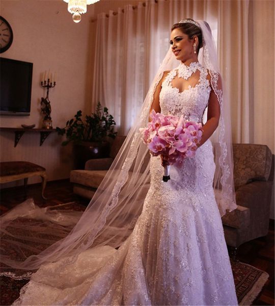 luxury high neck mermaid wedding dresses lace appliques beaded sheer back bridal gowns elegant sweep train wedding dress, White
luxury high neck mermaid wedding dresses lace appliques beaded sheer back bridal gowns elegant sweep train wedding dress, White
