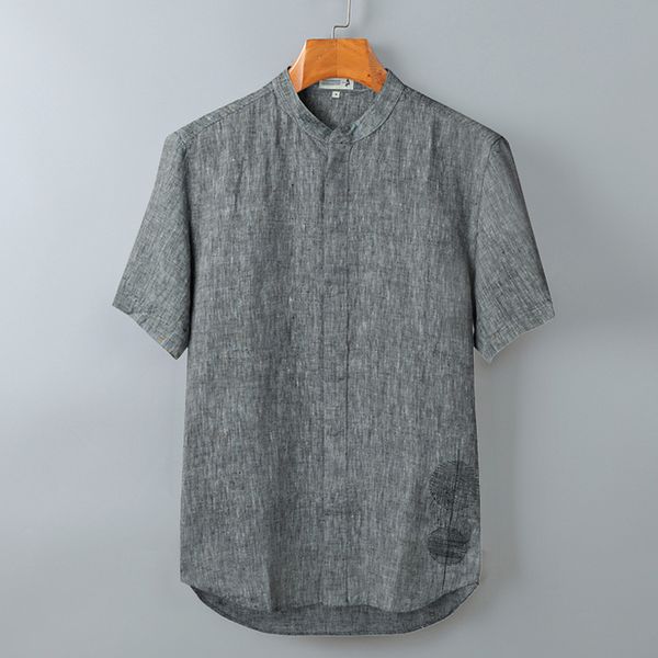100%linen short sleeve shirts men 2020 summer stand collar embroidery single breasted casual shirt, White;black
100%linen short sleeve shirts men 2020 summer stand collar embroidery single breasted casual shirt, White;black