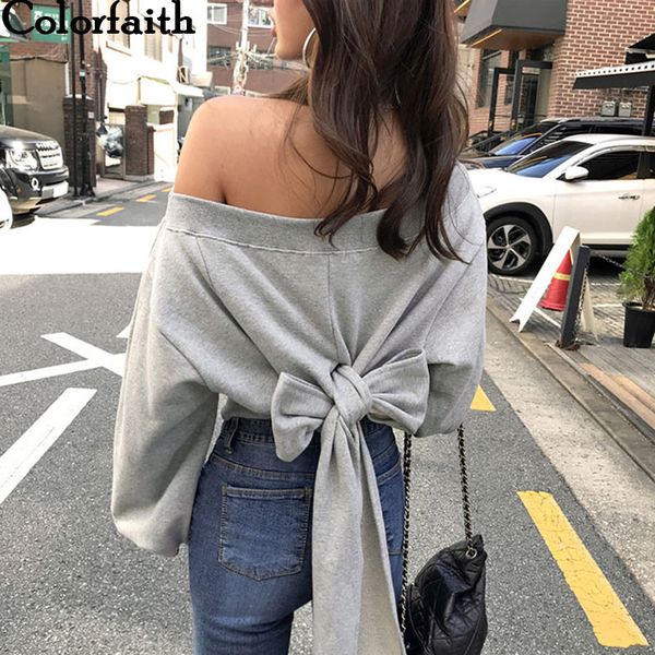 colorfaith new 2019 women fashion spring casual slash neck lantern sleeve lace up bow sweatshirt streetwear pullover ss2802, Black 
colorfaith new 2019 women fashion spring casual slash neck lantern sleeve lace up bow sweatshirt streetwear pullover ss2802, Black
