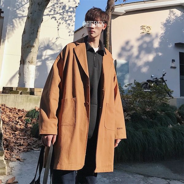 2019 spring korean version of the campus style fashion trend casual men's long-sleeved long loose windbreaker lapel coat, Tan;black
2019 spring korean version of the campus style fashion trend casual men's long-sleeved long loose windbreaker lapel coat, Tan;black
