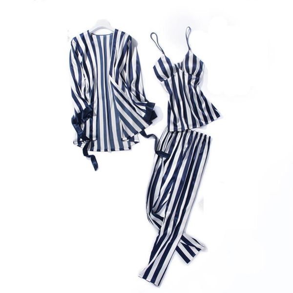 women silk striped pajamas pijama sleepwear long trousers nightwear 3pc set lingerie robe pijama nightdress j72, Black;red
women silk striped pajamas pijama sleepwear long trousers nightwear 3pc set lingerie robe pijama nightdress j72, Black;red