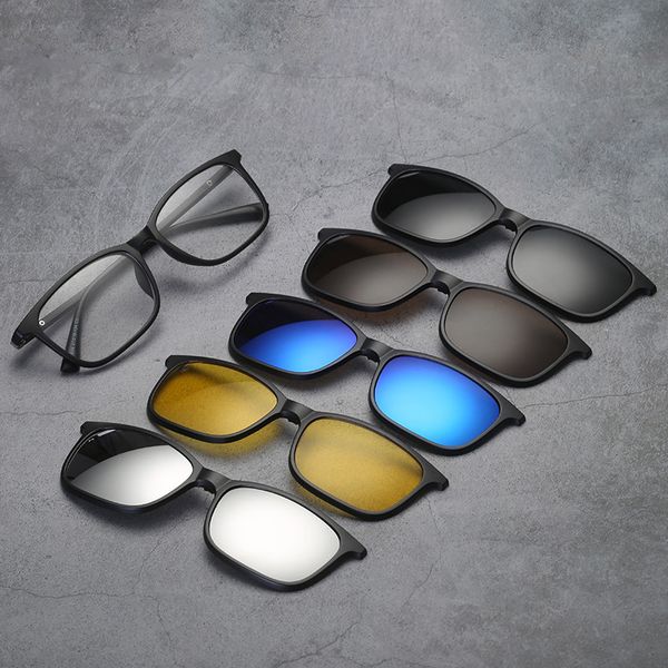 5 in 1 clip on sunglasses with polarized mirror flat night vision lens magnetic clips glasses set optical myopia prescription, White;black
5 in 1 clip on sunglasses with polarized mirror flat night vision lens magnetic clips glasses set optical myopia prescription, White;black