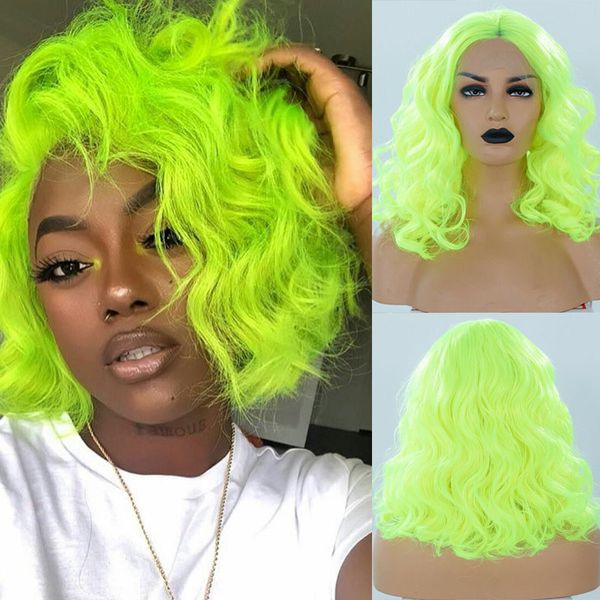 aimeya fluorescent green synthetic lace front wig for women middle part wave bob wig glueless heat resistant fiber hair wigs, Black
aimeya fluorescent green synthetic lace front wig for women middle part wave bob wig glueless heat resistant fiber hair wigs, Black