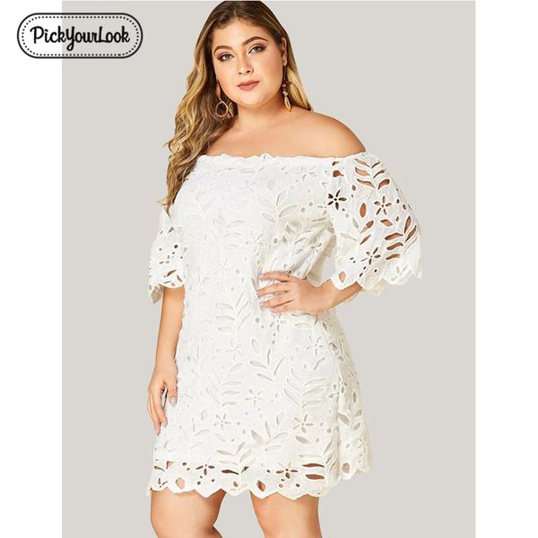 pickyoulook plus size women midi dress party wedding summer hollow out lace off shoulder dress elegant large size lady dress h45, Black;gray
pickyoulook plus size women midi dress party wedding summer hollow out lace off shoulder dress elegant large size lady dress h45, Black;gray