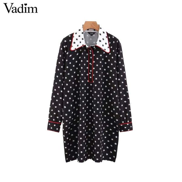 Vadim women star pattern shirt dress long sleeve turn down collar female casual wear chic loose mini dresses vestidos QA729
Vadim women star pattern shirt dress long sleeve turn down collar female casual wear chic loose mini dresses vestidos QA729