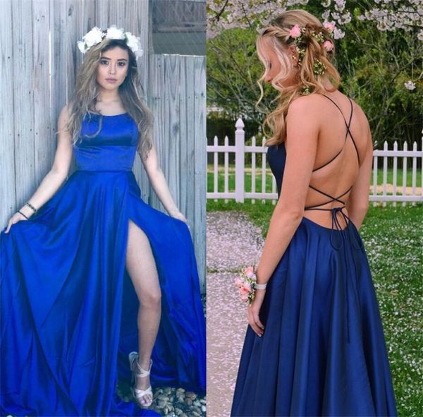 cross back prom dresses a line spaghetti straps satin formal long evening gowns split front girls party dress royal blue red, Black
cross back prom dresses a line spaghetti straps satin formal long evening gowns split front girls party dress royal blue red, Black