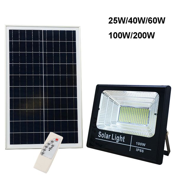 Solar Flood Light 25w 40w 60w 100w 200w Spotlight Yard Lamp Ip66 White Auto Led Solar Lamp With Pannel Outdoor For Garden Street Garage Park