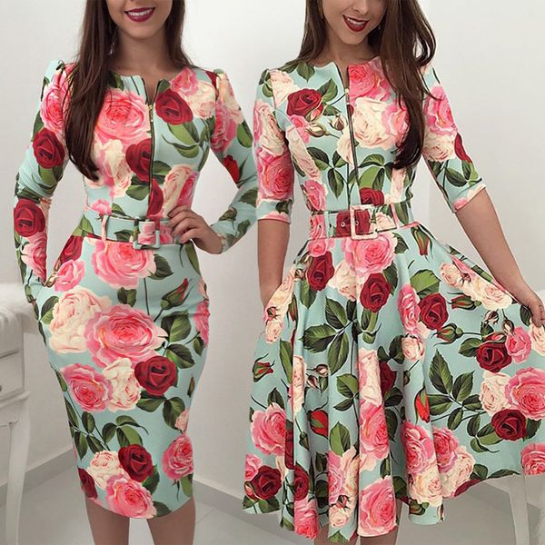 new women floral print 3/4 sleeve chiffon casual loose party vintage dress zipper regular size pullover summer clothes, Black;gray
new women floral print 3/4 sleeve chiffon casual loose party vintage dress zipper regular size pullover summer clothes, Black;gray