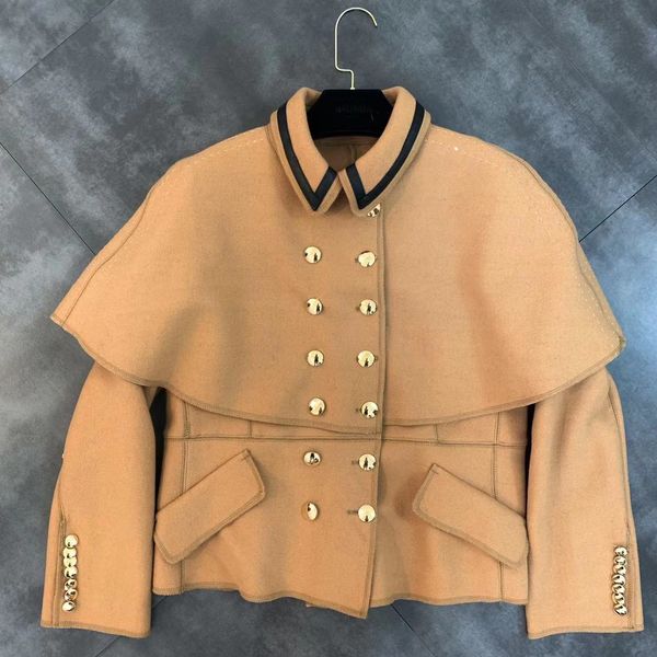 2019 autumn new lapel long sleeve double-breasted cloak jacket female, Black
2019 autumn new lapel long sleeve double-breasted cloak jacket female, Black