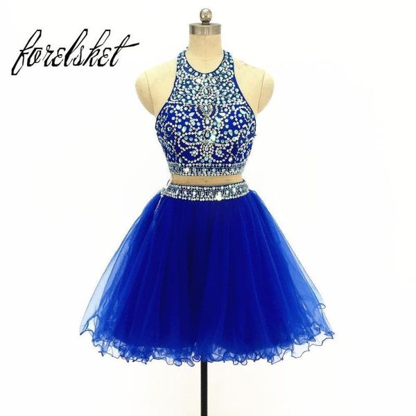 two pieces prom dresses 2019 royal blue homecoming dresses beading cocktail evening short formal party gowns, White;black
two pieces prom dresses 2019 royal blue homecoming dresses beading cocktail evening short formal party gowns, White;black