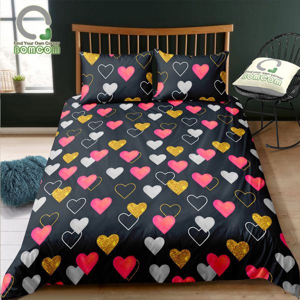 bomcom 3d digital printing bedding set golden pink heart pattern on black 3-pieces duvet cover sets 100% microfiber
bomcom 3d digital printing bedding set golden pink heart pattern on black 3-pieces duvet cover sets 100% microfiber