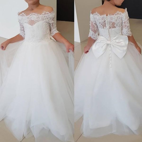 lace ball gown flower girl dress half sleeve off shoulder bow tulle floor length girls birthday party gowns custom size, White;blue
lace ball gown flower girl dress half sleeve off shoulder bow tulle floor length girls birthday party gowns custom size, White;blue
