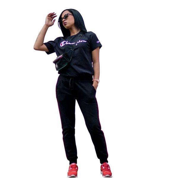 Women Short Sleeve Tracksuit Summer Champions Letter Tshirt Track Pants 2 Piece Sets Outfits Joggers Sports Suits S-XL Sportswear Cloth C437
Women Short Sleeve Tracksuit Summer Champions Letter Tshirt Track Pants 2 Piece Sets Outfits Joggers Sports Suits S-XL Sportswear Cloth C437