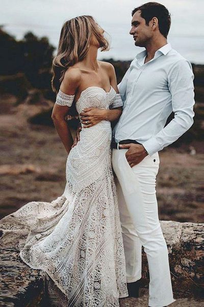 2019 boho summer off shoulder bohemian new beach backless wedding dress lace transparent modern long bridal gown custom made casual fishtail, White
2019 boho summer off shoulder bohemian new beach backless wedding dress lace transparent modern long bridal gown custom made casual fishtail, White
