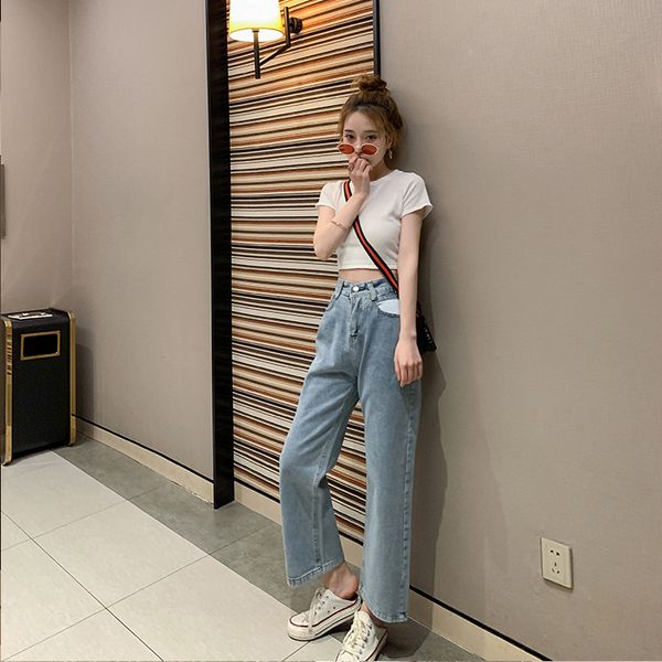 popular jeans female 2020 spring new high waist straight leg pants loose wild nine points pants old, Blue
popular jeans female 2020 spring new high waist straight leg pants loose wild nine points pants old, Blue