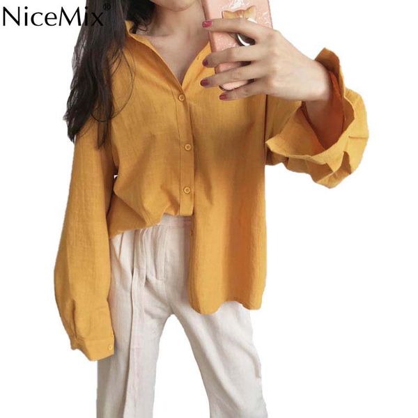 nicemix 2019 solid color loose women blouse simple design long sleeve shirt bf style female yellow dark blue shirts, White
nicemix 2019 solid color loose women blouse simple design long sleeve shirt bf style female yellow dark blue shirts, White
