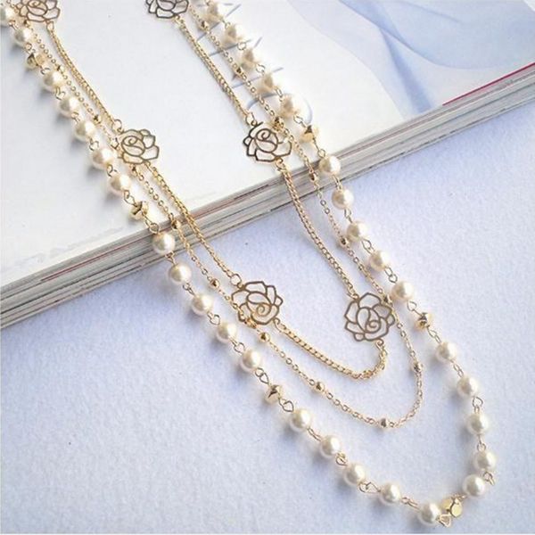 fashion multilayer necklaces rose copper beads chain long statement beaded pearl necklace women sweater chain jewelry, Silver
fashion multilayer necklaces rose copper beads chain long statement beaded pearl necklace women sweater chain jewelry, Silver