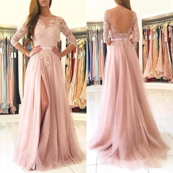 chic pink lace long evening dress open back 3/4 sleeve evening gowns with side slit abendkleider vestido de festa, Black;red
chic pink lace long evening dress open back 3/4 sleeve evening gowns with side slit abendkleider vestido de festa, Black;red