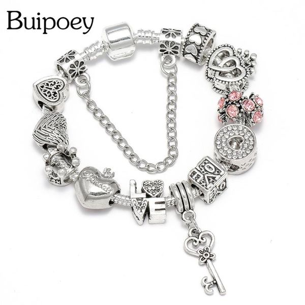 buipoey fashion heart-key charms bracelets for women shiny crystal love heart beaded original boy girls couple bangle jewelry, Golden;silver
buipoey fashion heart-key charms bracelets for women shiny crystal love heart beaded original boy girls couple bangle jewelry, Golden;silver