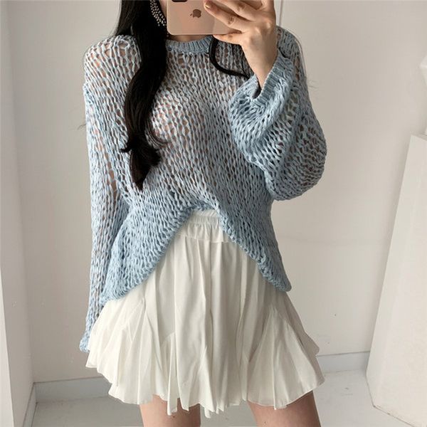 women's sweaters retro full sleeves hollow out solid chic thin 2021 leisure feminine women loose good quality casual, White;black
women's sweaters retro full sleeves hollow out solid chic thin 2021 leisure feminine women loose good quality casual, White;black