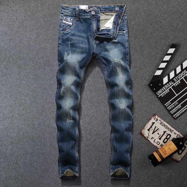italian vintage design men's jeans dark color straight fit cotton denim pants ripped jeans for men fashion classical homme, Blue
italian vintage design men's jeans dark color straight fit cotton denim pants ripped jeans for men fashion classical homme, Blue