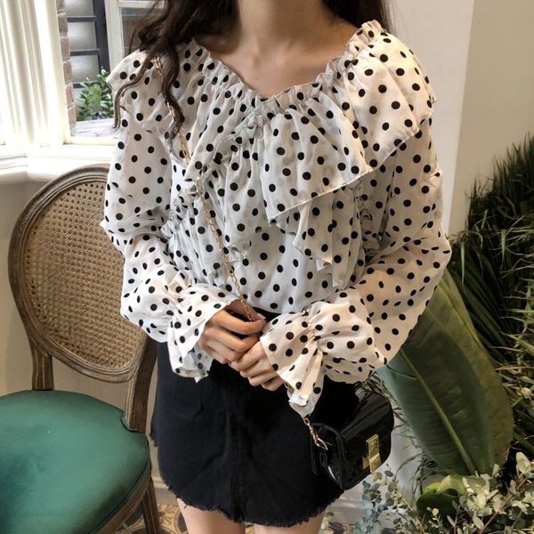 p shoot front and back double purpose v-neck flounced shirt polka dot girl's shirt, White
p shoot front and back double purpose v-neck flounced shirt polka dot girl's shirt, White