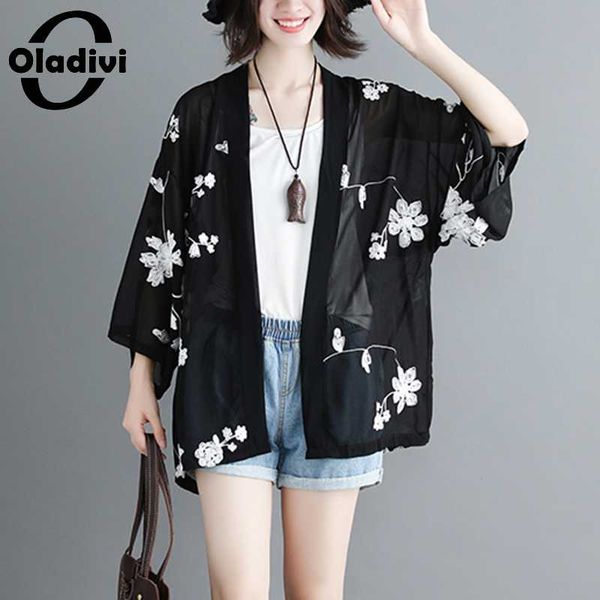 oladivi oversized plus size women embroidered chiffon blouses kimono cardigan beach thin shirts summer sun protection cover, White
oladivi oversized plus size women embroidered chiffon blouses kimono cardigan beach thin shirts summer sun protection cover, White