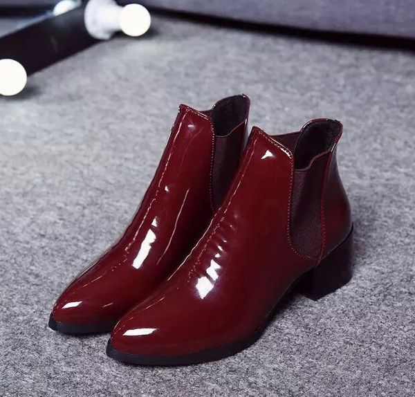 women's shoes 2019 autumn new elastic band patent leather pointed low-heeled boots elastic band ankle boots, Black
women's shoes 2019 autumn new elastic band patent leather pointed low-heeled boots elastic band ankle boots, Black