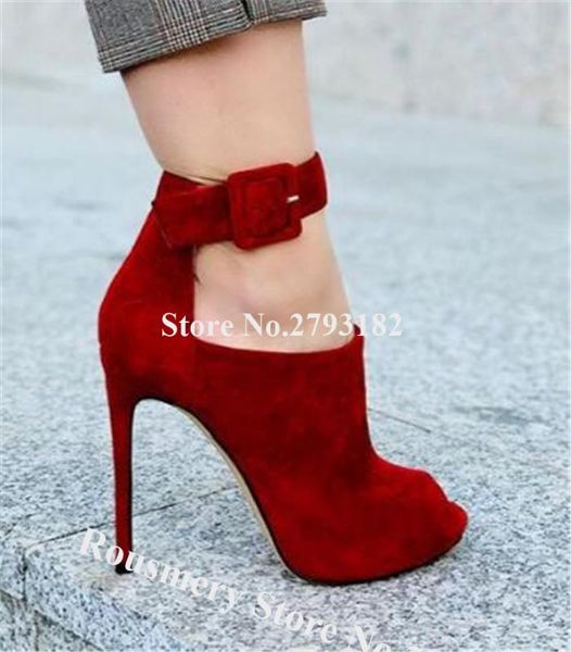 fashion style peep toe suede leather stiletto heel short gladiator boots cut-out ankle strap buckle high heel ankle booties, Black 
fashion style peep toe suede leather stiletto heel short gladiator boots cut-out ankle strap buckle high heel ankle booties, Black