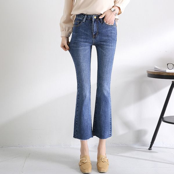 2018 spring new style korean-style fashion high-waisted slimming shear pin micro trumpet capri jeans women's, Blue
2018 spring new style korean-style fashion high-waisted slimming shear pin micro trumpet capri jeans women's, Blue