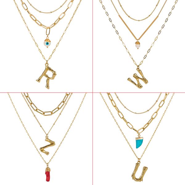 

change letter big alphabet name a-z initial pendant necklace women gold color natural pearl stone chain 2019 fashion long boho, Silver