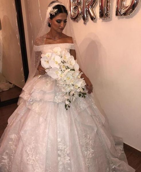 luxury off shoulder ball gowns wedding dresses with lace applique beaded ruffles lace-up back long train bridal gowns custom plus size, White
luxury off shoulder ball gowns wedding dresses with lace applique beaded ruffles lace-up back long train bridal gowns custom plus size, White