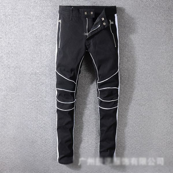 new men's high quality black personality slim jeans feet denim motorcycle pants trend zipper decorative black jeans men, Blue
new men's high quality black personality slim jeans feet denim motorcycle pants trend zipper decorative black jeans men, Blue
