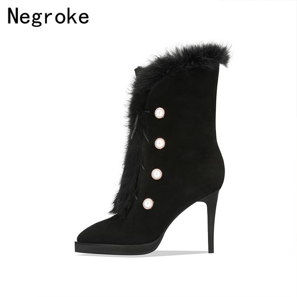 2019 women boots sheep suede winter boots thick fur platform high heels warm shoes real sheep hair booties mid-calf botas mujer, Black
2019 women boots sheep suede winter boots thick fur platform high heels warm shoes real sheep hair booties mid-calf botas mujer, Black