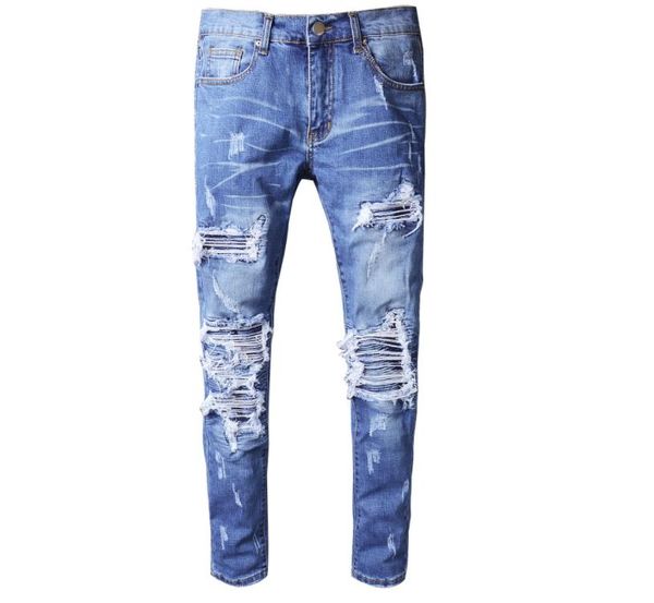men jeans denim tattered blue clastic motorcycle pants blue pleated matching hole slim skinny pants #513
men jeans denim tattered blue clastic motorcycle pants blue pleated matching hole slim skinny pants #513